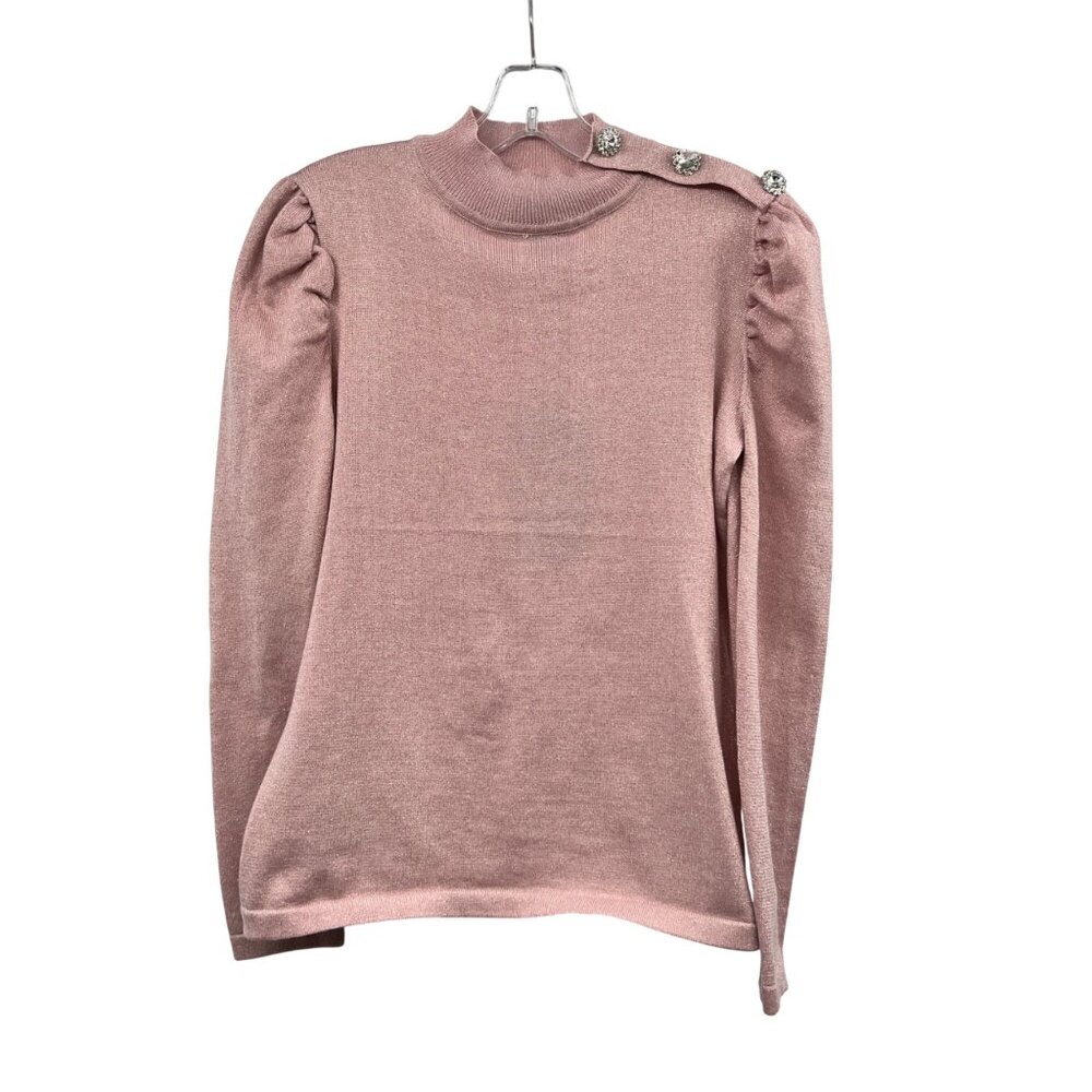 Seven Manor Glitter Lightweight Sweater Pink/Silver Rhinestone Size Small New